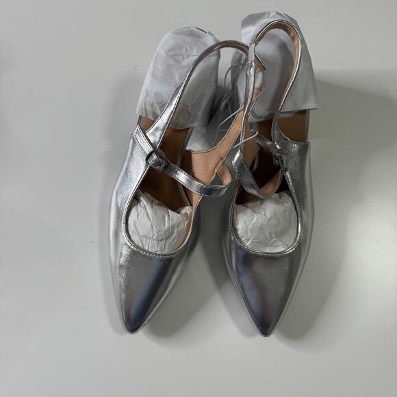 NWT OLD NAVY Strappy Slingback Mary Jane Heels Metallic Silver 8.5 - Picture 2 of 8
